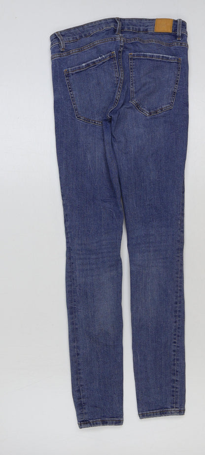 Zara Womens Blue Cotton Straight Jeans Size 8 L28 in Regular Button - Distressed
