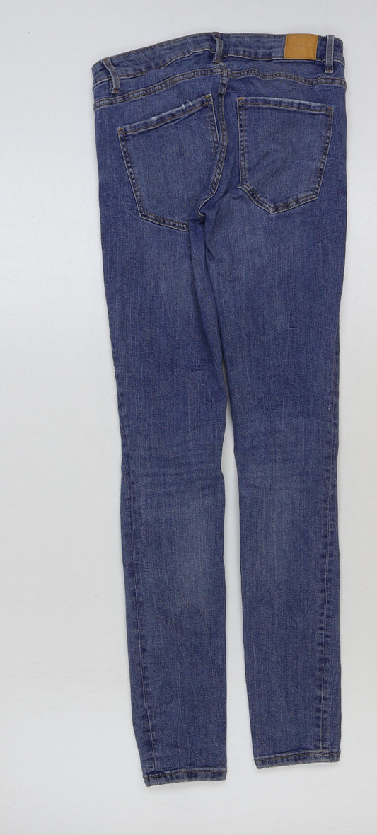 Zara Womens Blue Cotton Straight Jeans Size 8 L28 in Regular Button - Distressed