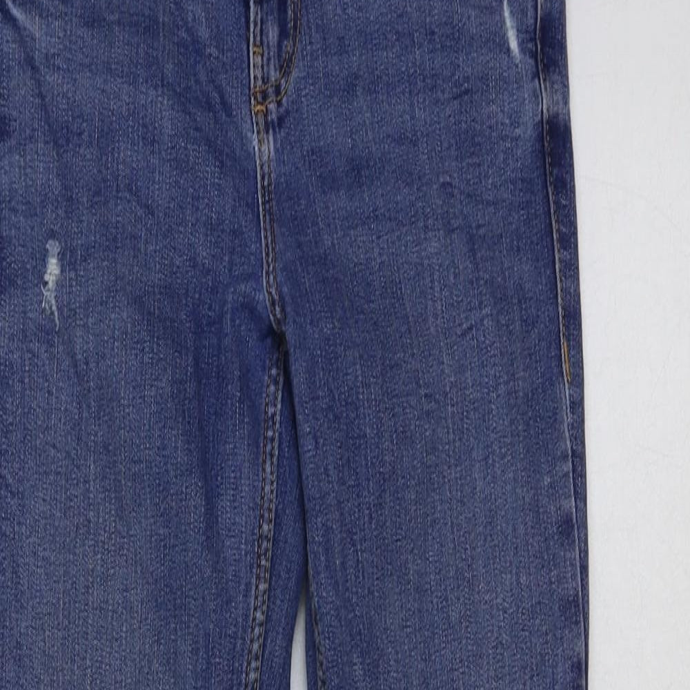 Zara Womens Blue Cotton Straight Jeans Size 8 L28 in Regular Button - Distressed