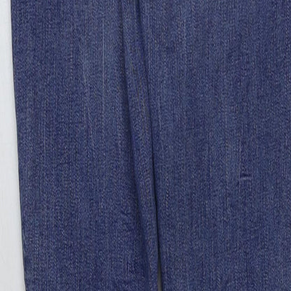 Zara Womens Blue Cotton Straight Jeans Size 8 L28 in Regular Button - Distressed
