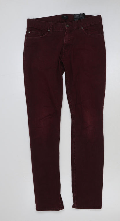 H&M Womens Red Cotton Straight Jeans Size 32 in L32 in Regular Button