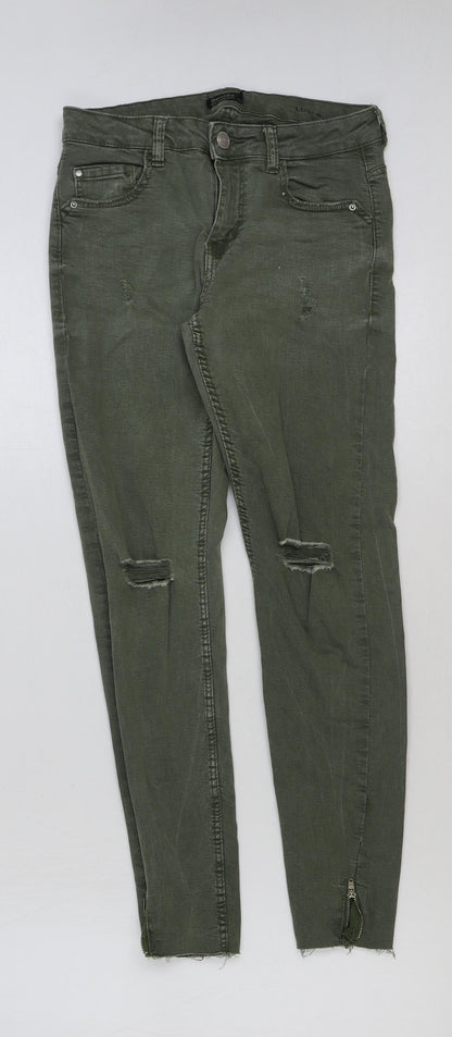 Bershka Womens Green Cotton Skinny Jeans Size 10 L27 in Regular Button