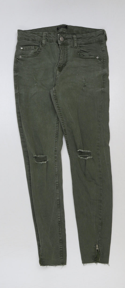 Bershka Womens Green Cotton Skinny Jeans Size 10 L27 in Regular Button