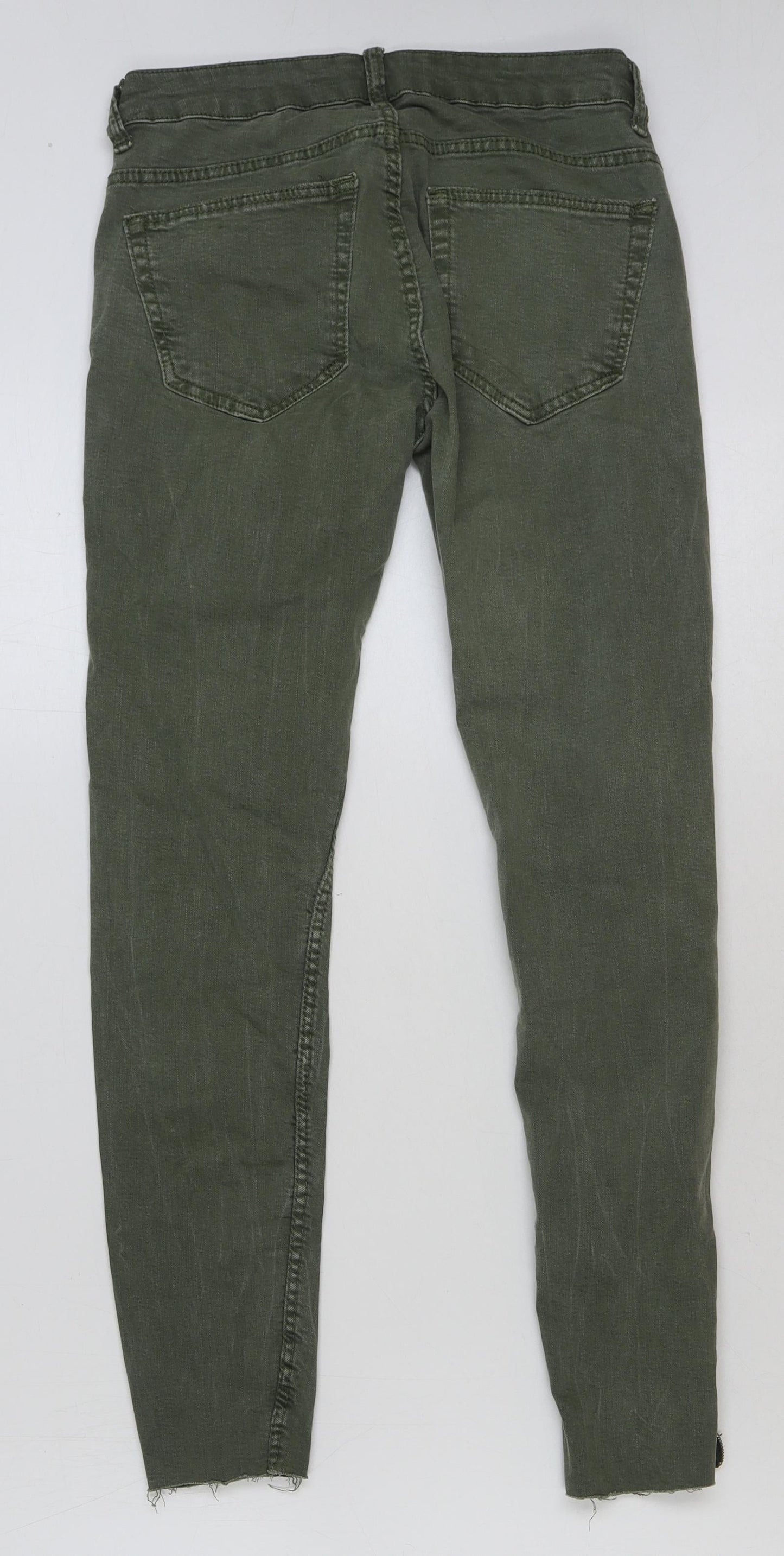 Bershka Womens Green Cotton Skinny Jeans Size 10 L27 in Regular Button