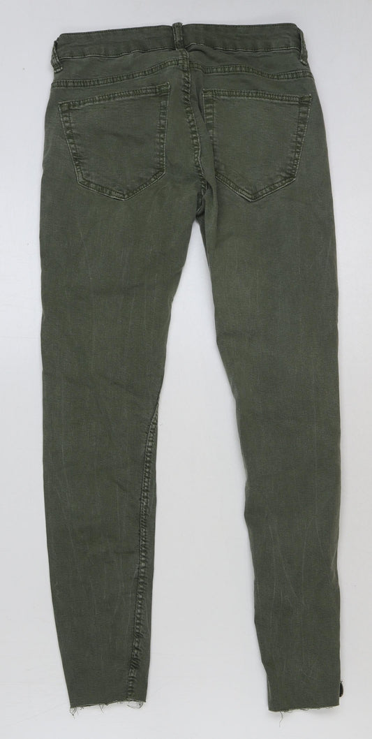 Bershka Womens Green Cotton Skinny Jeans Size 10 L27 in Regular Button
