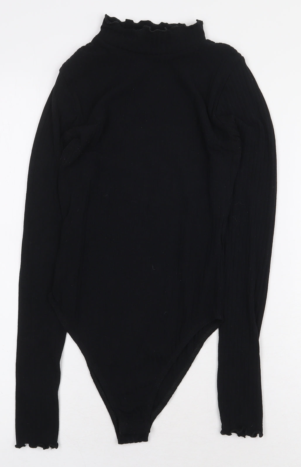 New Look Womens Black Polyester Bodysuit One-Piece Size 8 Snap - Ribbed