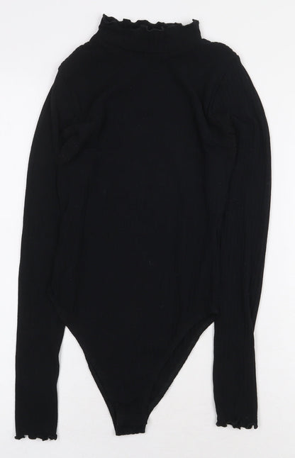 New Look Womens Black Polyester Bodysuit One-Piece Size 8 Snap - Ribbed