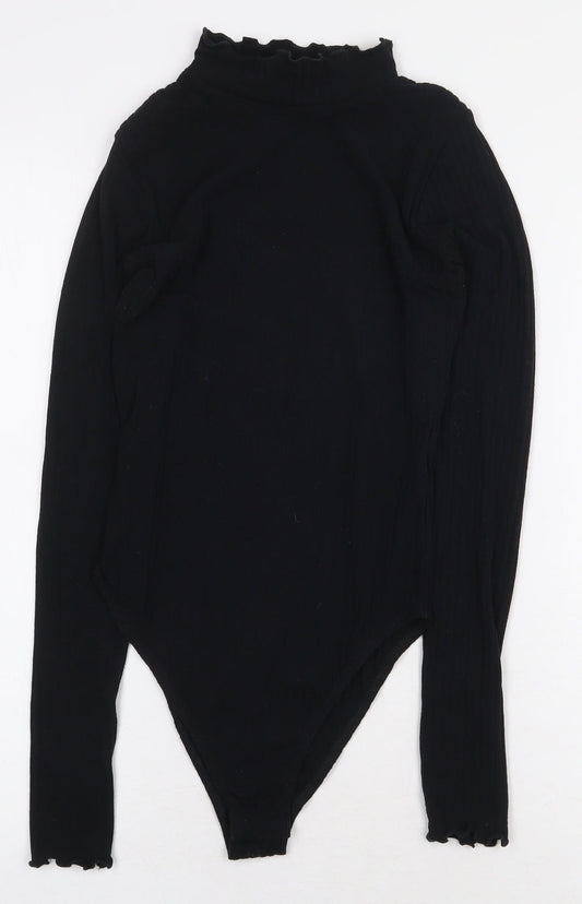 New Look Womens Black Polyester Bodysuit One-Piece Size 8 Snap - Ribbed