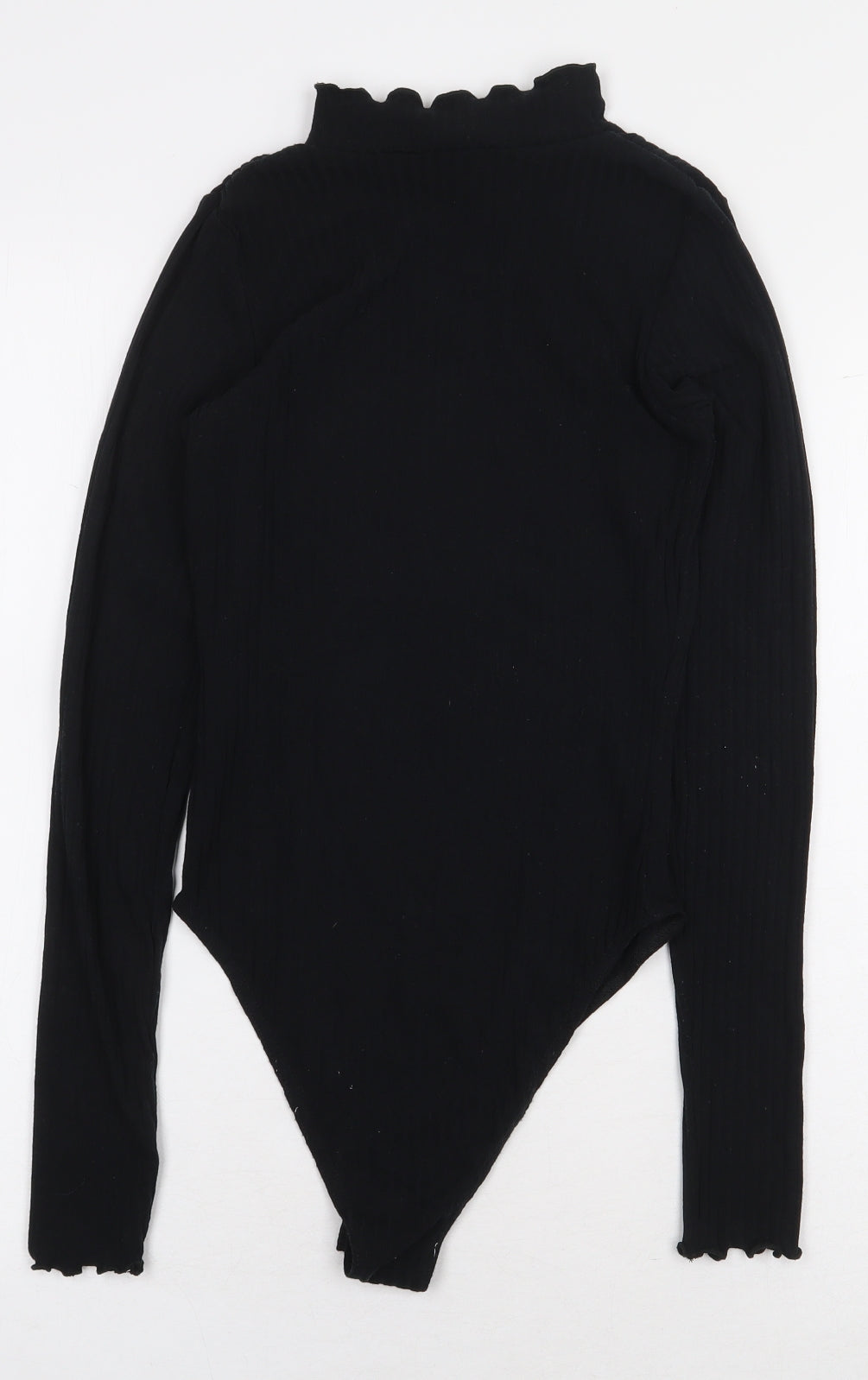 New Look Womens Black Polyester Bodysuit One-Piece Size 8 Snap - Ribbed