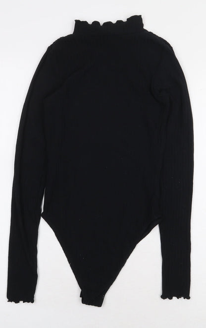 New Look Womens Black Polyester Bodysuit One-Piece Size 8 Snap - Ribbed
