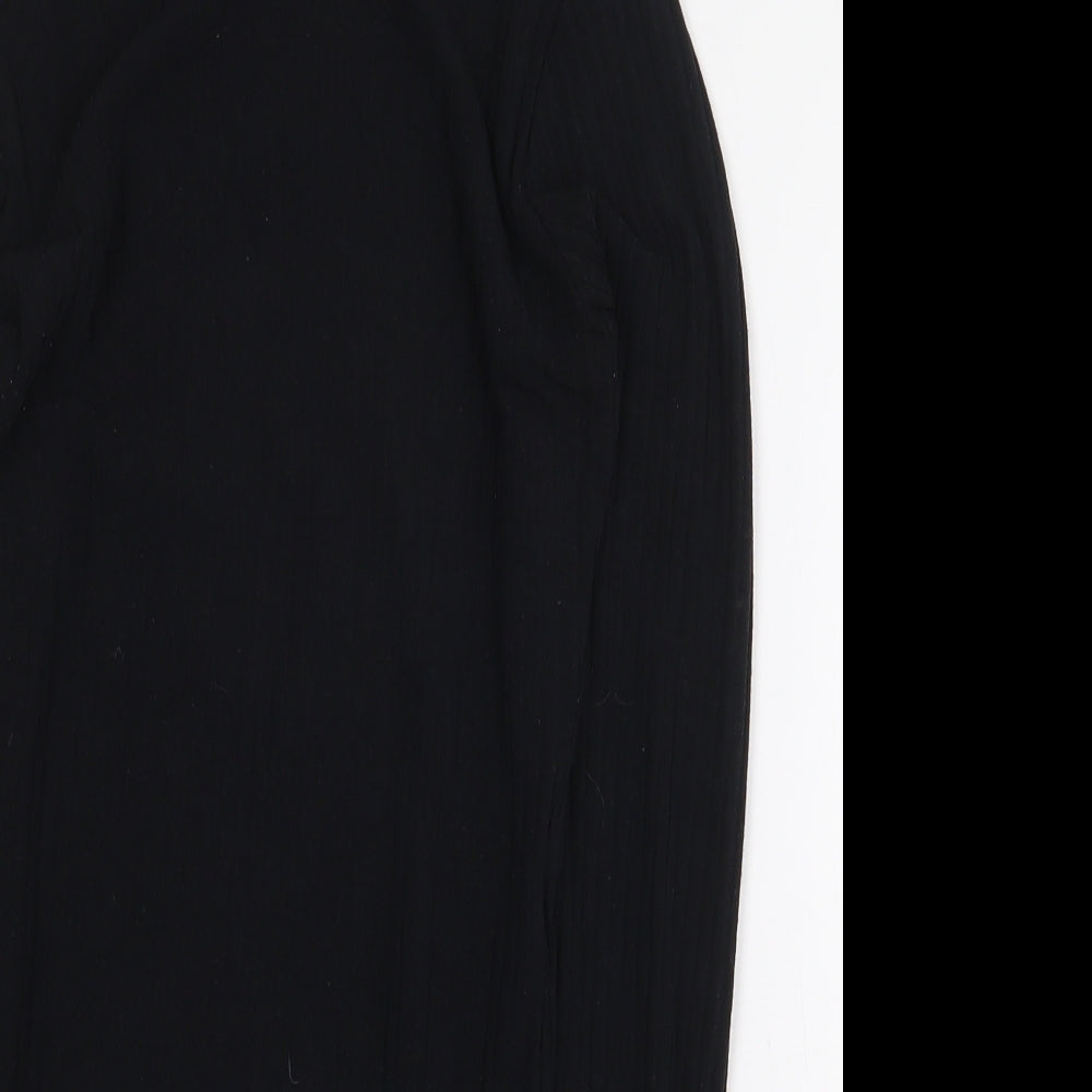 New Look Womens Black Polyester Bodysuit One-Piece Size 8 Snap - Ribbed