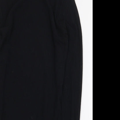 New Look Womens Black Polyester Bodysuit One-Piece Size 8 Snap - Ribbed