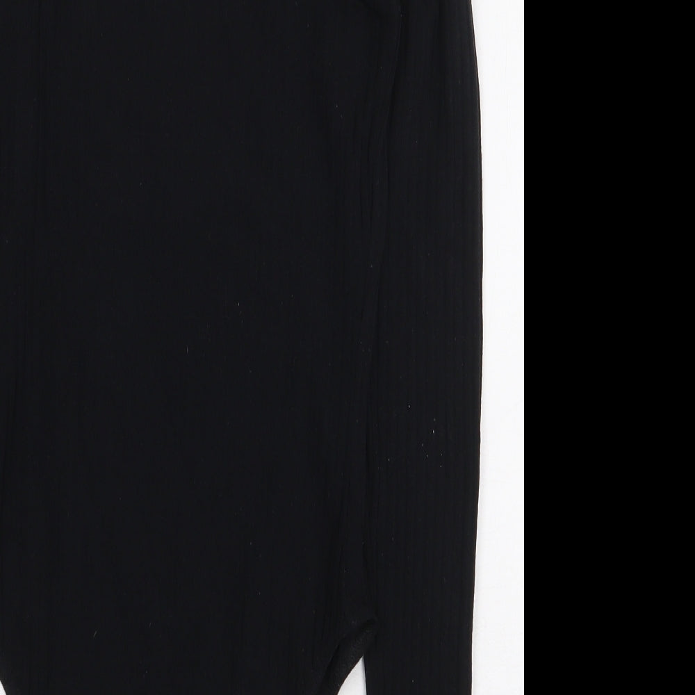 New Look Womens Black Polyester Bodysuit One-Piece Size 8 Snap - Ribbed