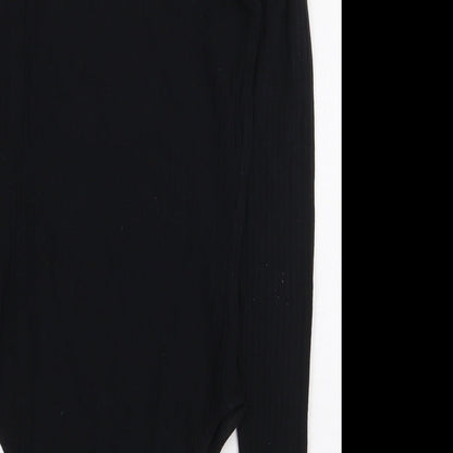 New Look Womens Black Polyester Bodysuit One-Piece Size 8 Snap - Ribbed