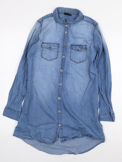 Page One Girls Blue 100% Cotton A-Line Size 11 Years Collared Button - Size 10-12
