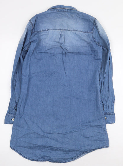 Page One Girls Blue 100% Cotton A-Line Size 11 Years Collared Button - Size 10-12