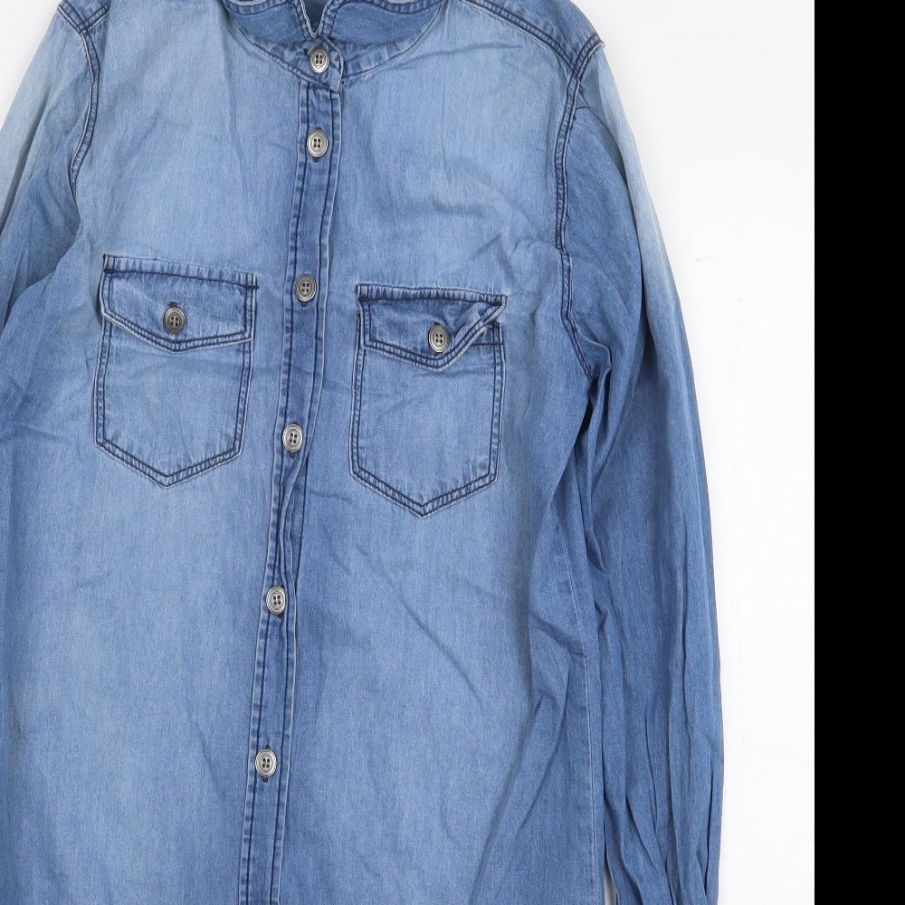 Page One Girls Blue 100% Cotton A-Line Size 11 Years Collared Button - Size 10-12