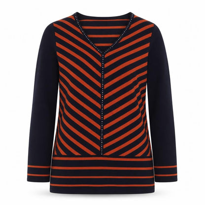 Julipa Womens Blue Striped Viscose Pullover Sweatshirt Size 12 Pullover - V-Neck