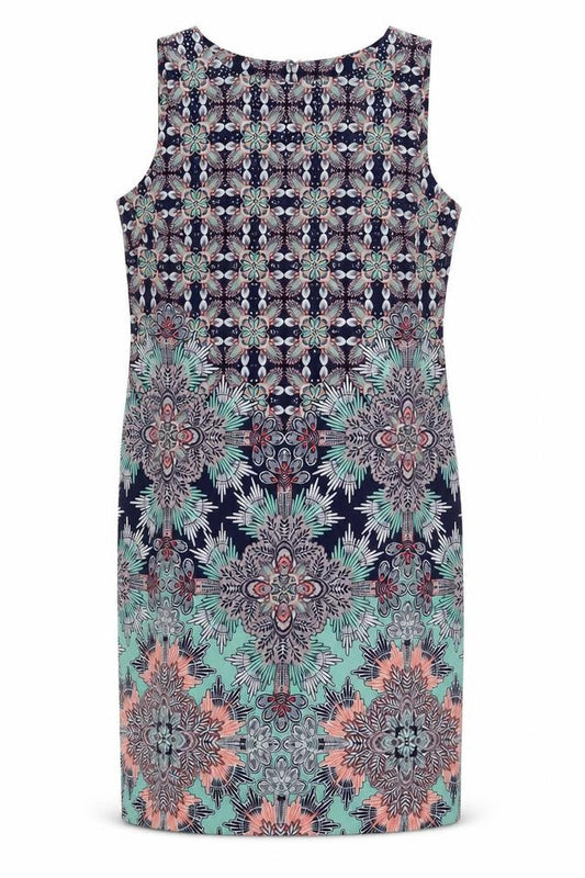M&Co Womens Blue Geometric Polyester Pencil Dress Size 12 Boat Neck Zip