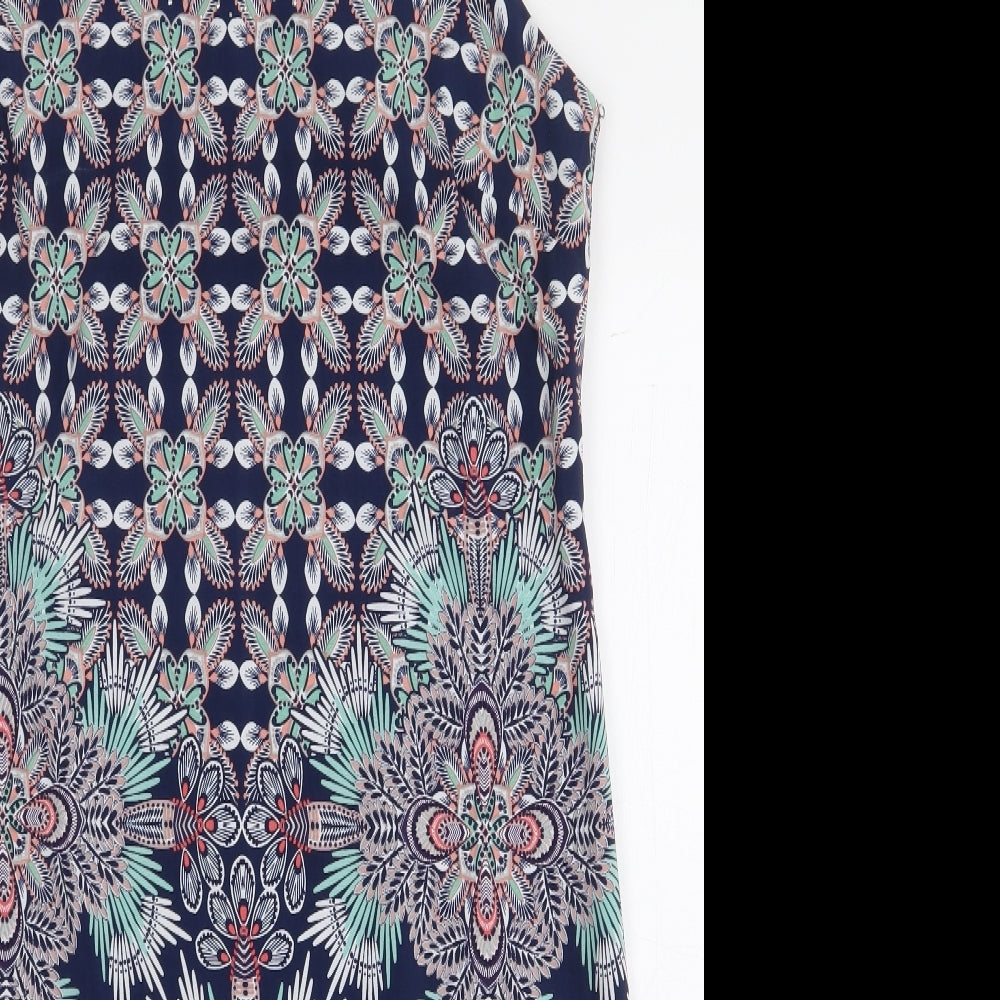 M&Co Womens Blue Geometric Polyester Pencil Dress Size 12 Boat Neck Zip