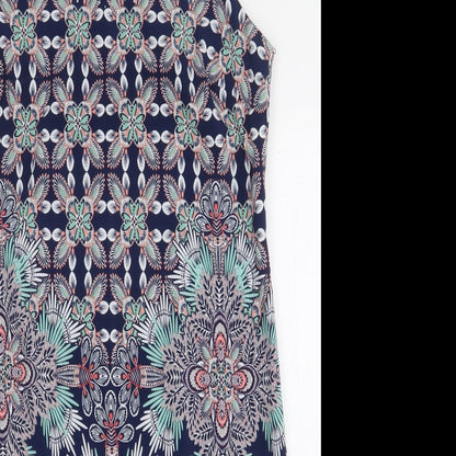 M&Co Womens Blue Geometric Polyester Pencil Dress Size 12 Boat Neck Zip
