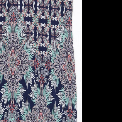 M&Co Womens Blue Geometric Polyester Pencil Dress Size 12 Boat Neck Zip