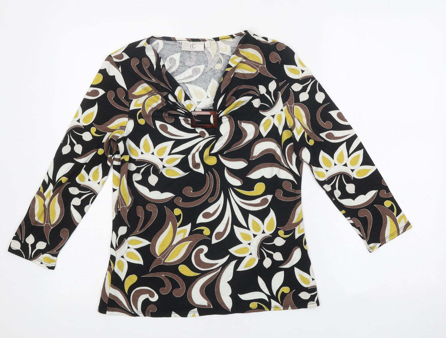 CC Womens Multicoloured Geometric Viscose Basic T-Shirt Size S V-Neck