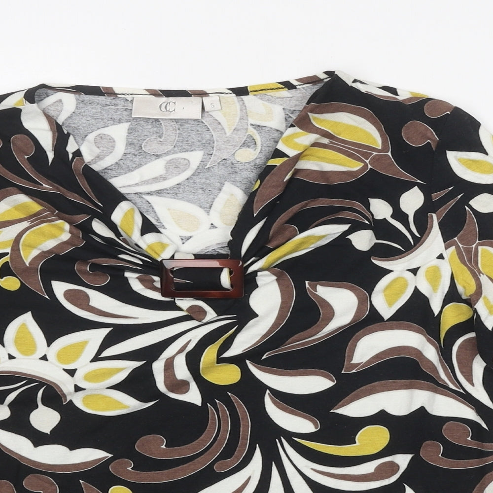 CC Womens Multicoloured Geometric Viscose Basic T-Shirt Size S V-Neck