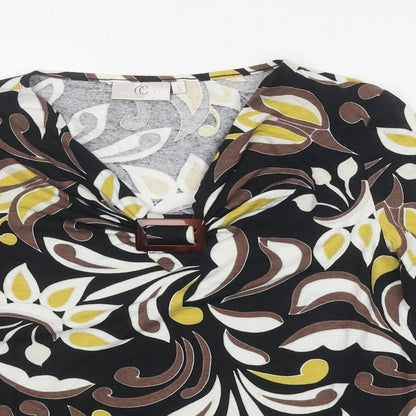 CC Womens Multicoloured Geometric Viscose Basic T-Shirt Size S V-Neck