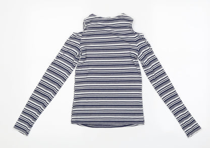Candy Couture Girls Blue Striped Polyester Basic Casual Size 14 Years Round Neck Pullover - Cut-Our Shoulders