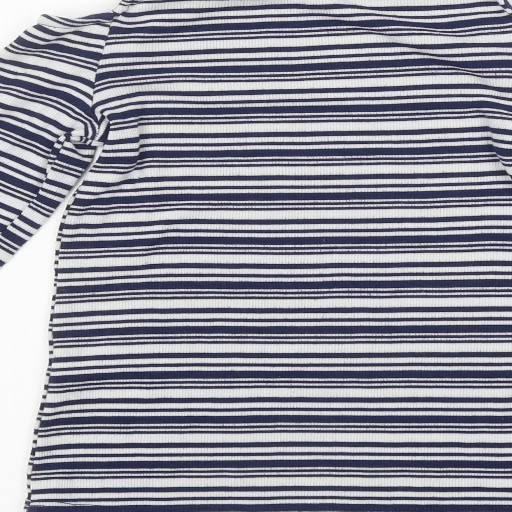 Candy Couture Girls Blue Striped Polyester Basic Casual Size 14 Years Round Neck Pullover - Cut-Our Shoulders