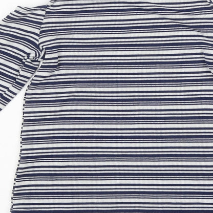 Candy Couture Girls Blue Striped Polyester Basic Casual Size 14 Years Round Neck Pullover - Cut-Our Shoulders