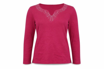Bonmarché Womens Pink Polyester Basic T-Shirt Size S V-Neck