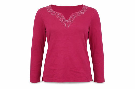 Bonmarché Womens Pink Polyester Basic T-Shirt Size S V-Neck