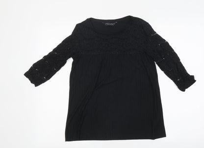 Dorohty Perkins Womens Black Polyester Basic T-Shirt Size 10 Round Neck