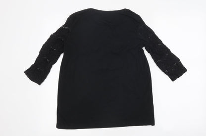Dorohty Perkins Womens Black Polyester Basic T-Shirt Size 10 Round Neck