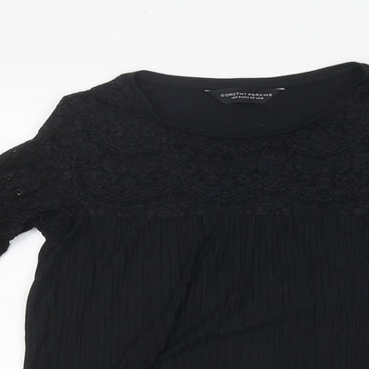 Dorohty Perkins Womens Black Polyester Basic T-Shirt Size 10 Round Neck