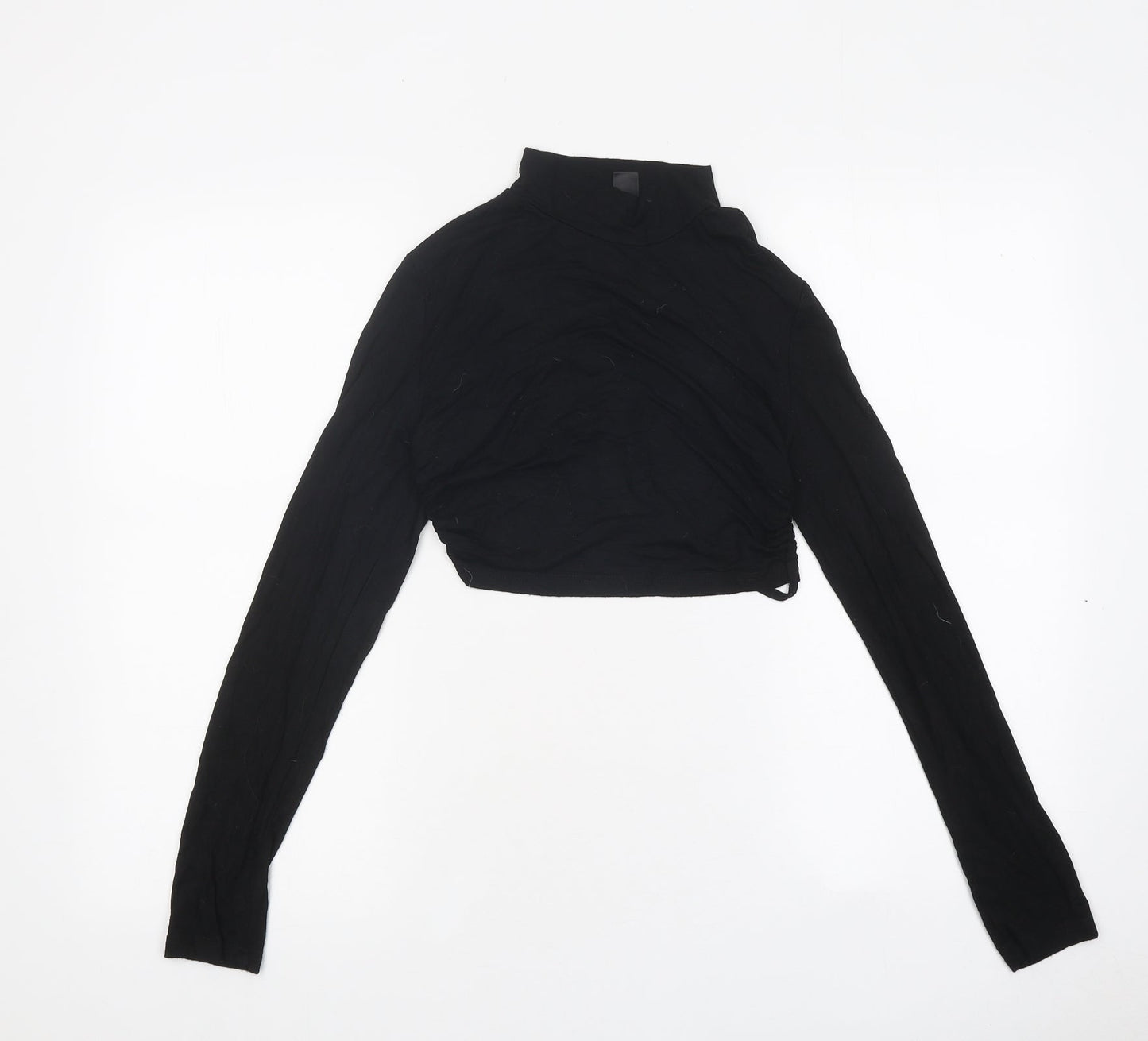 SheIn Womens Black Polyester Cropped T-Shirt High Neck