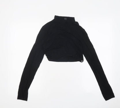 SheIn Womens Black Polyester Cropped T-Shirt High Neck