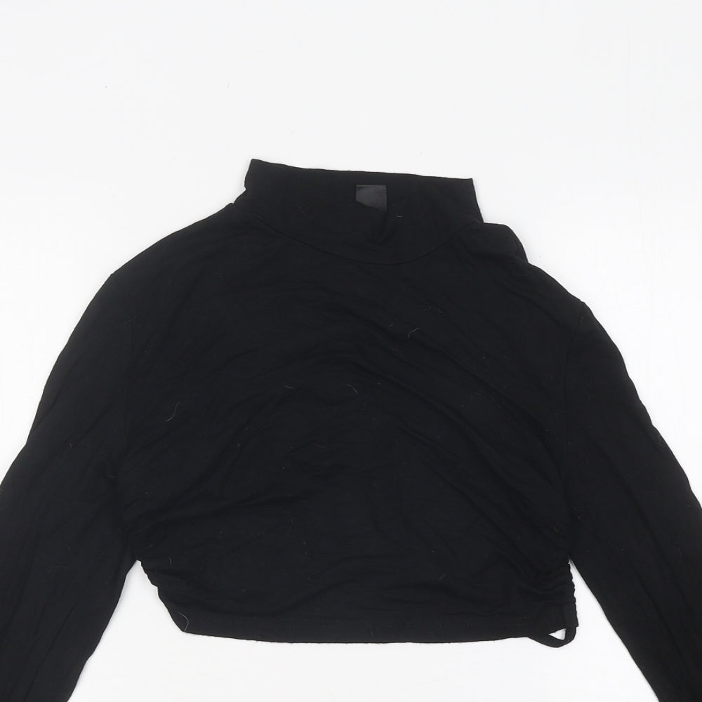 SheIn Womens Black Polyester Cropped T-Shirt High Neck