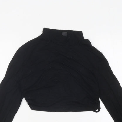 SheIn Womens Black Polyester Cropped T-Shirt High Neck