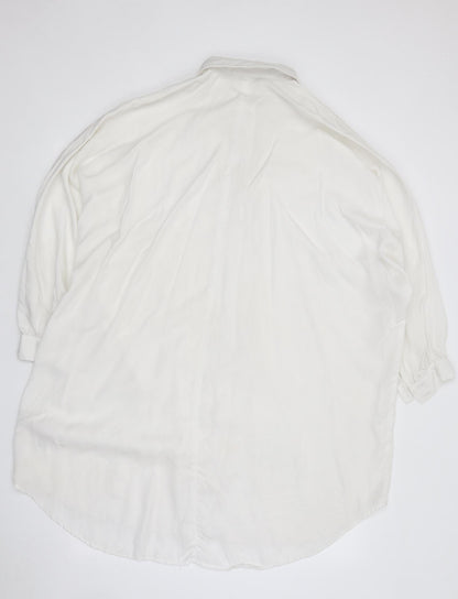 Apricot Mens White Polyester Button-Up Size M Collared Button