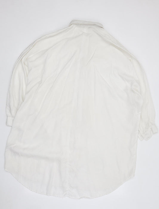 Apricot Mens White Polyester Button-Up Size M Collared Button