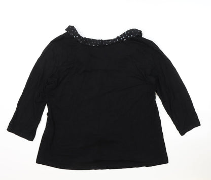 Mia Moda Womens Black Cotton Basic T-Shirt Size 18 Boat Neck - Scalf Included