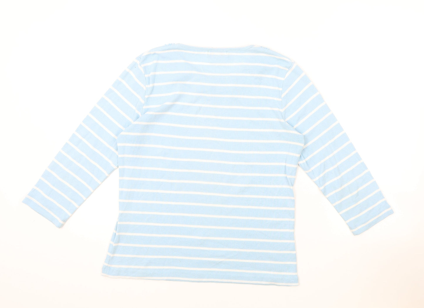 First Avenue Womens Blue Striped Polyester Basic T-Shirt Size M Round Neck