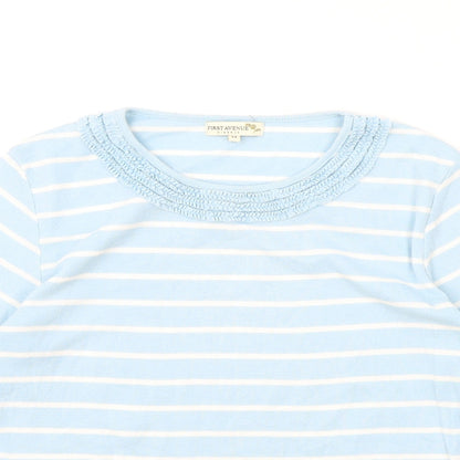 First Avenue Womens Blue Striped Polyester Basic T-Shirt Size M Round Neck