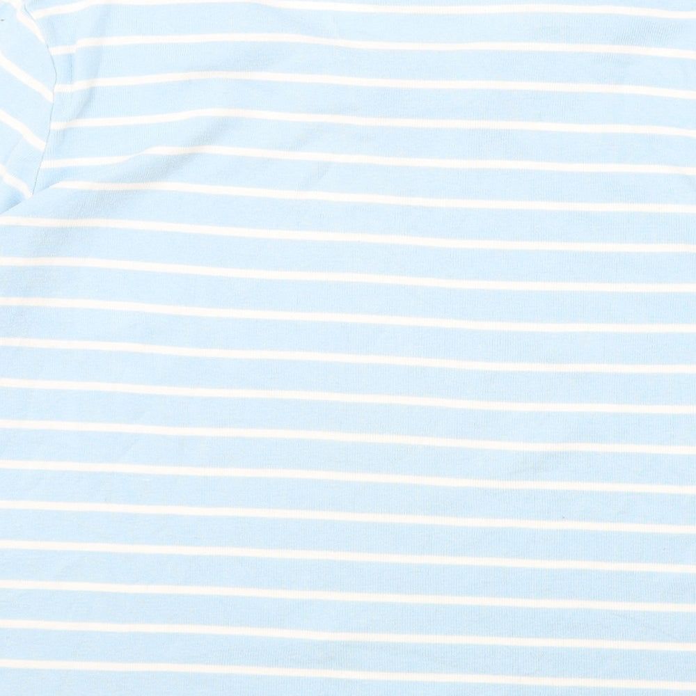 First Avenue Womens Blue Striped Polyester Basic T-Shirt Size M Round Neck