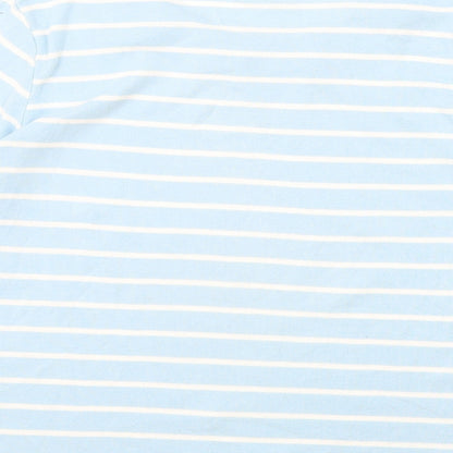 First Avenue Womens Blue Striped Polyester Basic T-Shirt Size M Round Neck