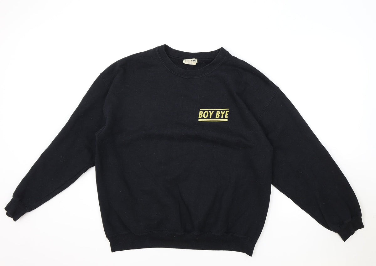 Love Womens Black 100% Cotton Pullover Sweatshirt One Size Pullover