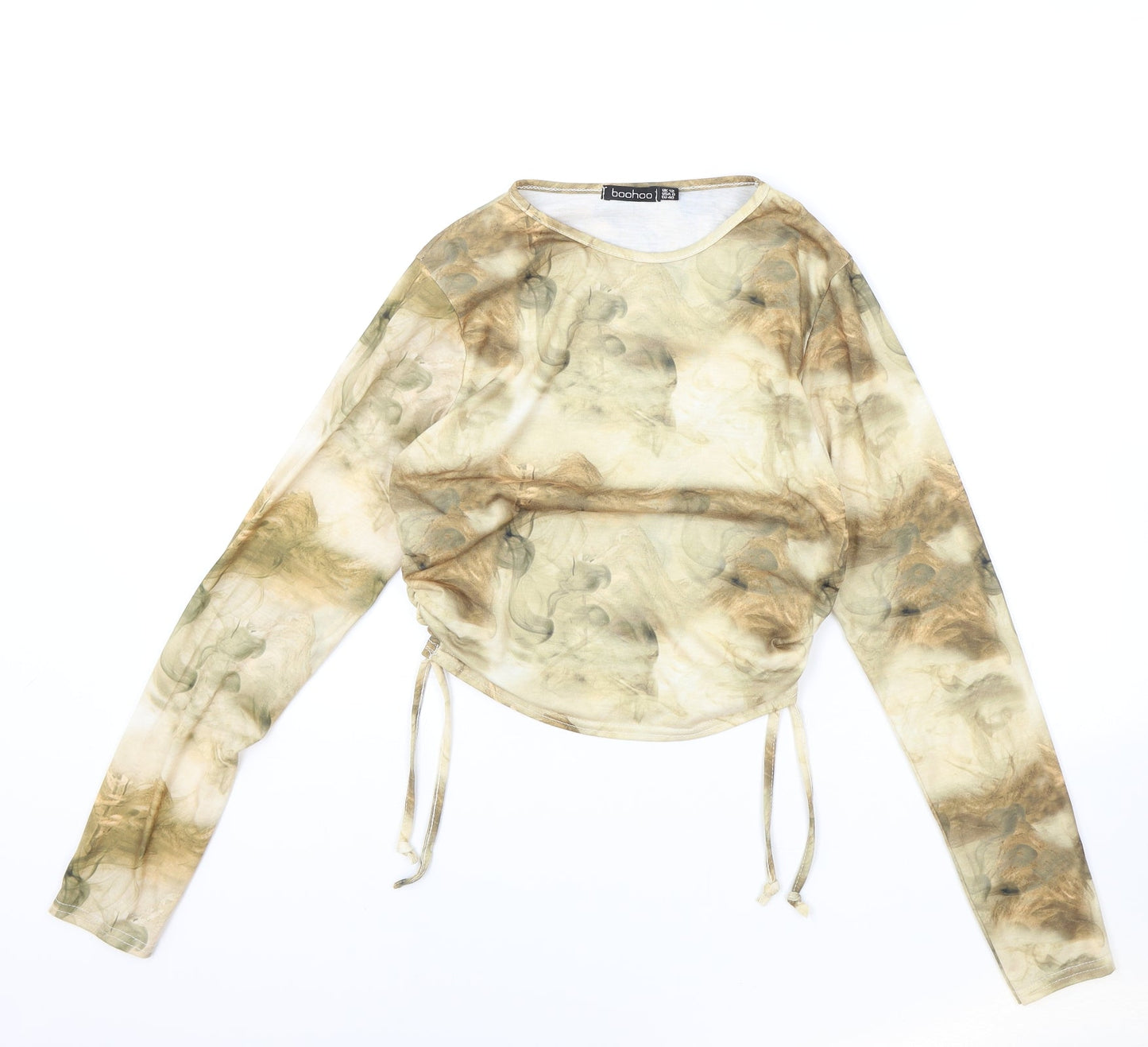 Boohoo Womens Brown Geometric Polyester Basic T-Shirt Size 12 Round Neck - Smokey, swirly